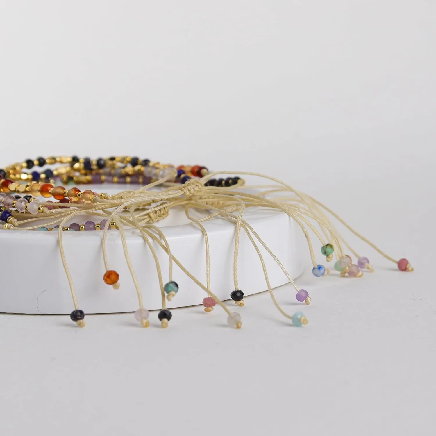 Natural Stone Gold Beaded Bracelets for Women, Handmade Healing Energy Crystal Gemstone Beads Adjustable Rope Braided Dainty Bracelet Christmas Friend Jewelry Gift