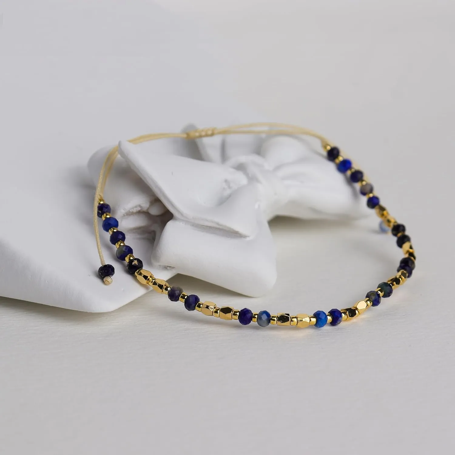 Natural Stone Gold Beaded Bracelets for Women, Handmade Healing Energy Crystal Gemstone Beads Adjustable Rope Braided Dainty Bracelet Christmas Friend Jewelry Gift