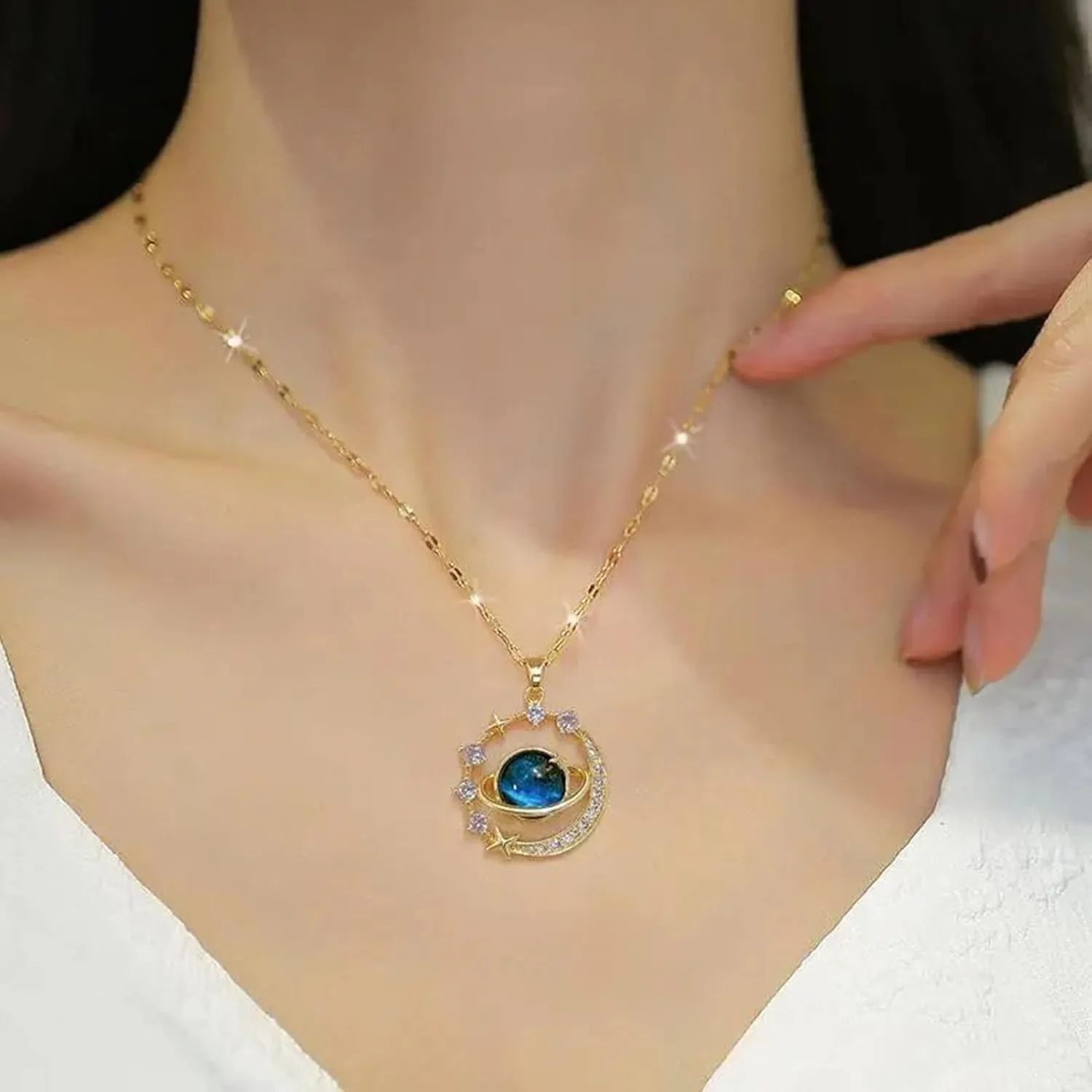 Necklace for Women,Women Necklace Moon Star Heavenly Body Pendant Neck Decoration Jewelry Adjustable Prom Party Dating Clavicle Necklace