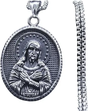 New 2024 Christ Jesus Medal Pendant Necklace Stainless Steel Christian Religion Symbol Necklace Christmas Gift Jewelry Colar Feminino Fashion Accessories Creative Gift, As Pic, TK-24-DK599