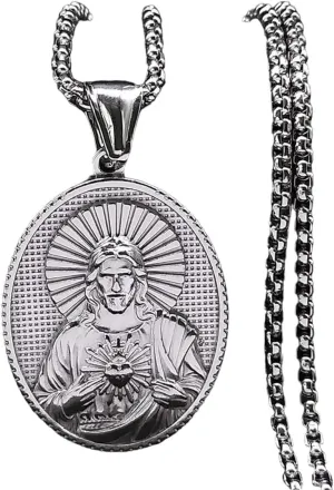 New 2024 Jesus Christ Pendant Necklace For Women Men Silver Color Stainless Steel Sacred Heart Necklace Jewelry Corrente Masculina Fashion Accessories Creative Gift, As Pic, TK-24-DK658