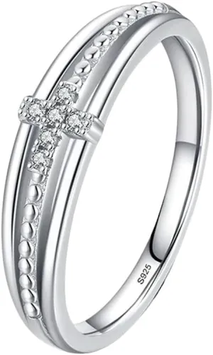 New 2025 100% 925 Sterling Silver Simple Faith Cross Ring for Women Size 5 6 7 8 9 Wedding Rings for Women Fine Jewelry with for You Fashion Accessories Creative Gift