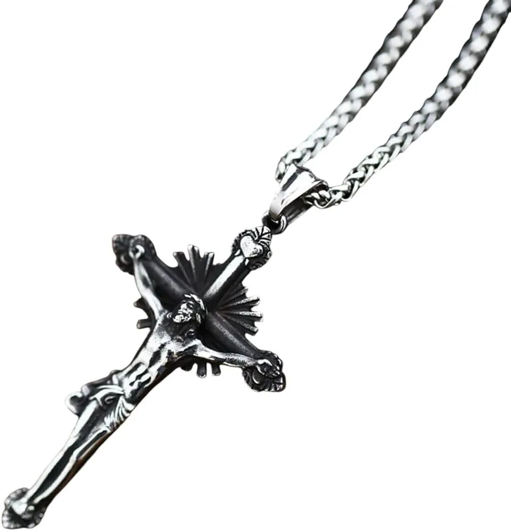 New 2025 Christ Jesus Pendant Necklace 316L Stainless Steel Cross Chain Heavy Men Jewelry Gift Religious Decoration Jewelry Commemorative with for You Accessories Trendy Creative Best for Gift