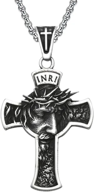 New 2025 Classic Jesus Cross Pendant Chain Stainless Steel Inri Jesus Religon Necklace Trendy Popular Male Decoration Jewelry Commemorative With For You Accessories Trendy Creative Best For Gift