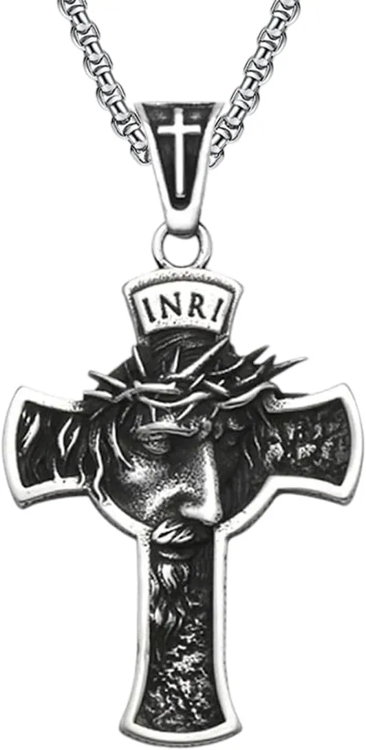 New 2025 Classic Jesus Cross Pendant Chain Stainless Steel Inri Jesus Religon Necklace Trendy Popular Male Decoration Jewelry Commemorative With For You Accessories Trendy Creative Best For Gift