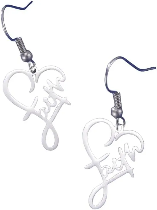 New 2025 Faith Heart Earrings Stainless Steel Jesus Love Family Dangle Earring Christian Inspirational Jewelry Mother's Day Decoration Jewelry Commemorative with You Accessories Trendy Best for Gift