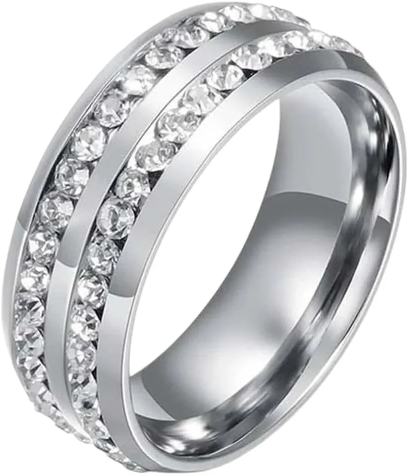 New 2025 Fashion Couple Rings for Men's Cz Stainless Steel Ring Women Heart Crystal Rhinestones Rings Set Wedding Decoration Jewelry Commemorative with You Accessories Trendy Best for Gift