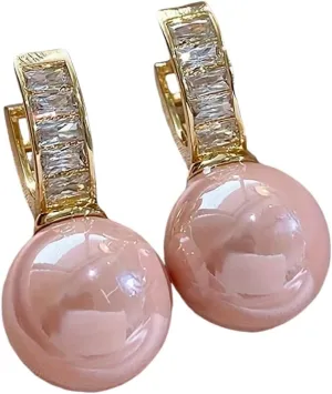 New 2025 for Pink Pearl Imitation Dangle Earrings for Women Temperament Elegant Geometric Crystal Wedding Party Dating Jewelry Gifts Decoration Jewelry Commemorative Accessories Trendy Best for Gift