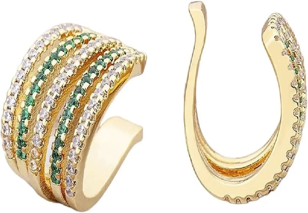 New 2025 Gift Fashion Charm Copper Cz Multi-Layer Ear Cuff Clip On Earrings Female Trendy Crystal Stackable Earcuffs No Pierced with for You Jewelry Fashion Accessories Creative Gift