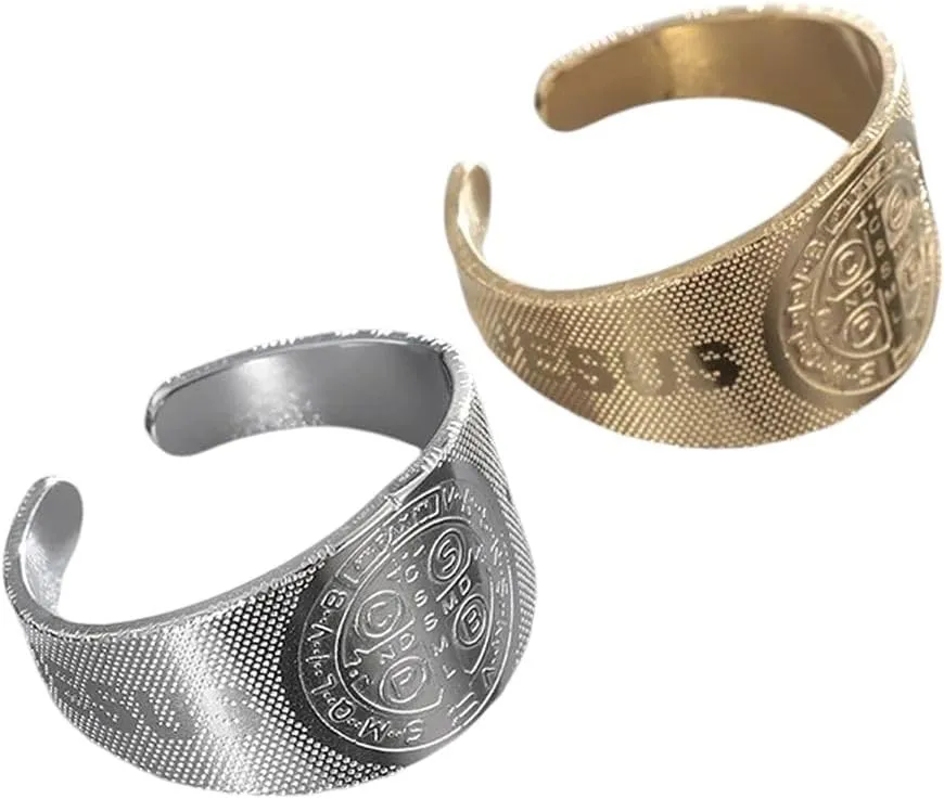 New 2026 Saint Benedict Jesus Cross Stainless Steel Ring Christian San Benito Faith Jewelry for Men Women Prayer Catholic Decoration Luxury Accessories Trendy Best Gift