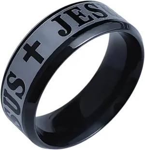 New 2026 Stainless Steel Letter Jesus Cross Ring for Men Religion Faith Jewelry Fashion Luxury Accessories Creative Gift