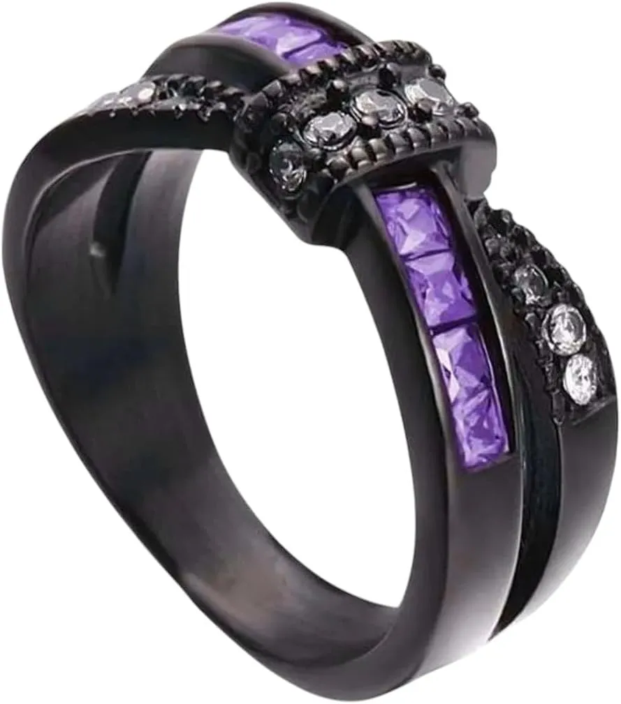 New 2026 Unisex His and Hers Couple Rings Black Gold Color Womens Purple Zircon Wedding Ring Titanium Steel Mens Band Jewelry Gifts Fashion Luxury Accessories Creative Gift for Women and Men