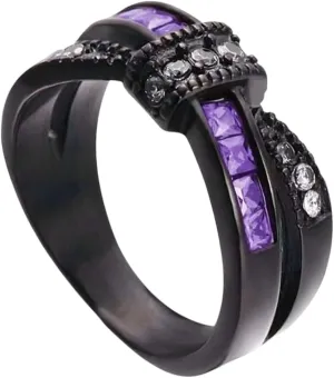 New 2026 Unisex His and Hers Couple Rings Black Gold Color Womens Purple Zircon Wedding Ring Titanium Steel Mens Band Jewelry Gifts Fashion Luxury Accessories Creative Gift for Women and Men