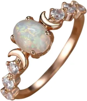 New 2026 Unisex Oval Imitation Opal Rings for Women and Men Romantic Moon Design Wedding Band Accessories White/Blue Female Fashion Jewelry Luxury Creative Gift for Women and Men