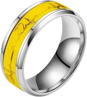 New 2026 Unisex Stainless Steel Luminous Finger Rings for Men and Women Fashion Glowing in Dark Heart Band Ring Jewelry Couple Accessories Luxury Creative Gift for Women and Men