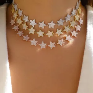 New Arrival Mini Star Link Chain Dainty Cubic Zirconia Choker Star Necklace