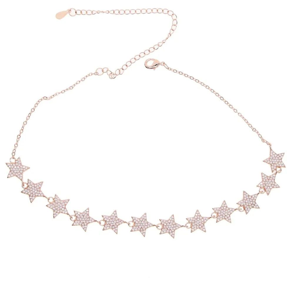 New Arrival Mini Star Link Chain Dainty Cubic Zirconia Choker Star Necklace