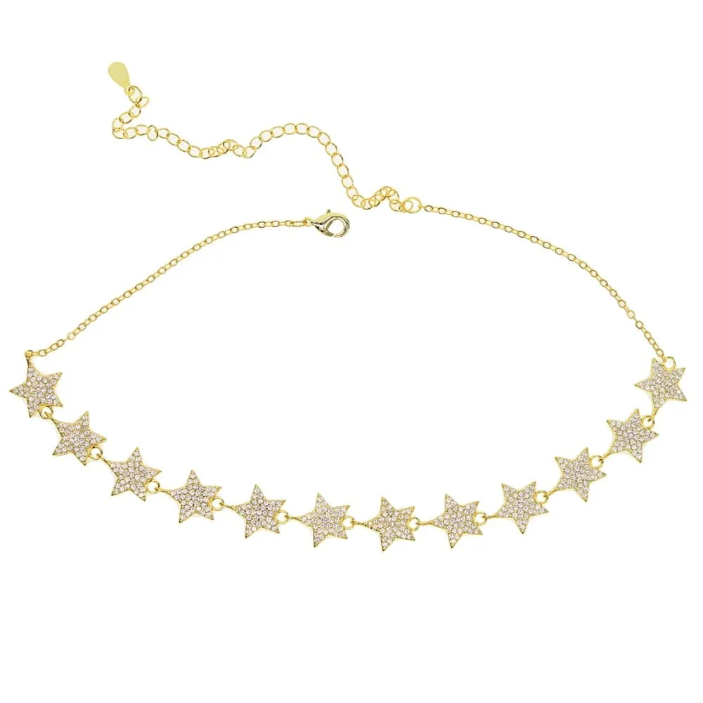 New Arrival Mini Star Link Chain Dainty Cubic Zirconia Choker Star Necklace