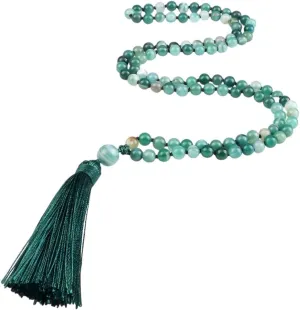 New for Trendy 2025 108 Beads Prayer Necklace Natural Green Stripe Onyx Stone Buddhist Buddha Meditation Bead Mala Necklace Women Men Jewelry Gifts Fashion Accessories Creative Gift