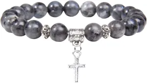 New for Trendy 2025 Men Beads Bracelet Slivers Color Cross Pendant Bracelet Natural Stone Bracelets Charm for Women Prayer Jewelry Fashion Accessories Creative Gift