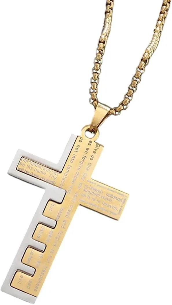 New for Trendy 2025 Stainless Steel Classic Christian Bible Cross Pendant Jesus Amulet Necklace for Men Women Catholic Prayer Faith Jewelry Gifts Fashion Accessories Creative Gift