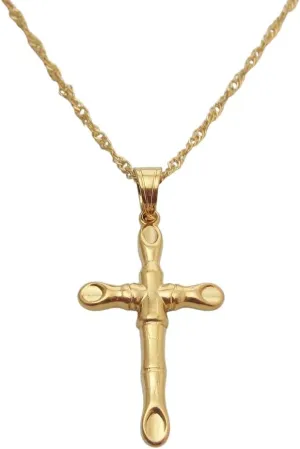 New for Trendy 2025 Yellow Gold Color 45Cm Water Wave Necklace Plain Surface Jesus Cross God Pendant Jewelry Fashion Accessories Creative Gift
