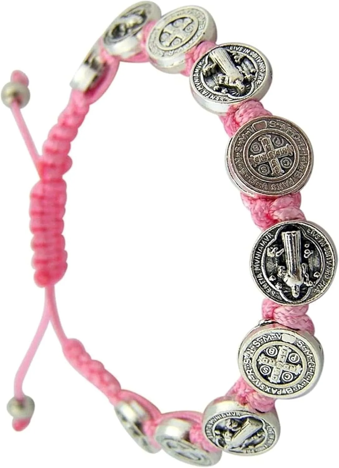 New Pink Cord Saint Benedict Bracelet with Protection Medal, Adjustable, 7In to Elevate Your Style with Religious Jewelry TEH0635WIXX