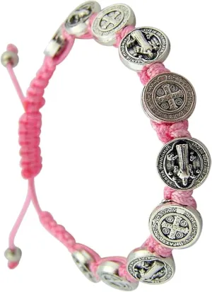 New Pink Cord Saint Benedict Bracelet with Protection Medal, Adjustable, 7In to Elevate Your Style with Religious Jewelry TEH0635WIXX