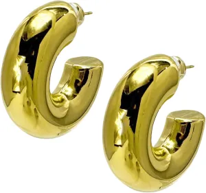 Noemi Chunky Thick Hollow Hoop Earrings in Polished 14k Gold Plated