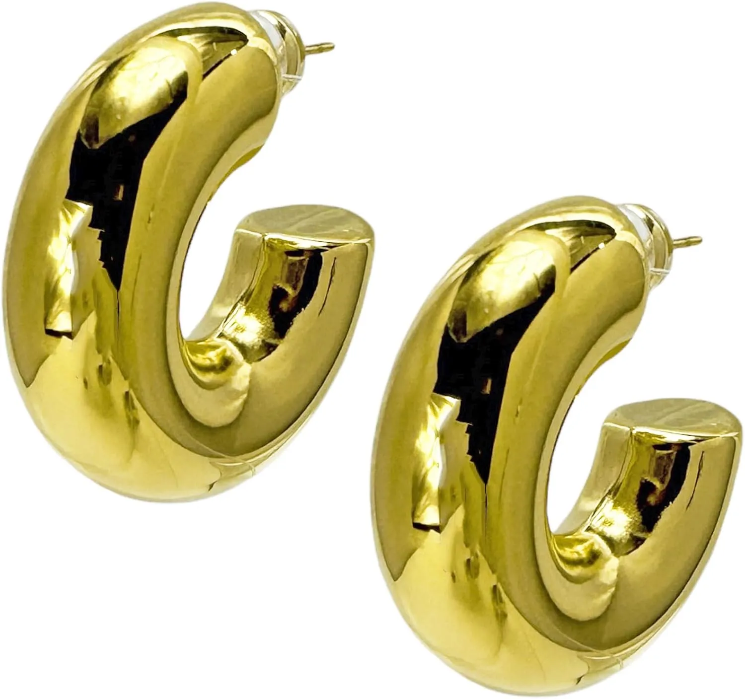 Noemi Chunky Thick Hollow Hoop Earrings in Polished 14k Gold Plated