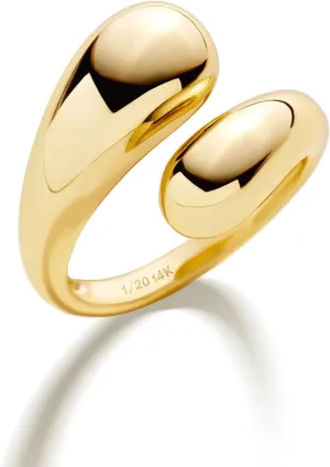 NOKMIT Chunky Gold Dome Rings for Women Bypass Teardrop Ring Simple Adjustable Wrap Open Statement Band Gold Silver Tone High Polished Smooth Comfort Fit (Gold, 5)