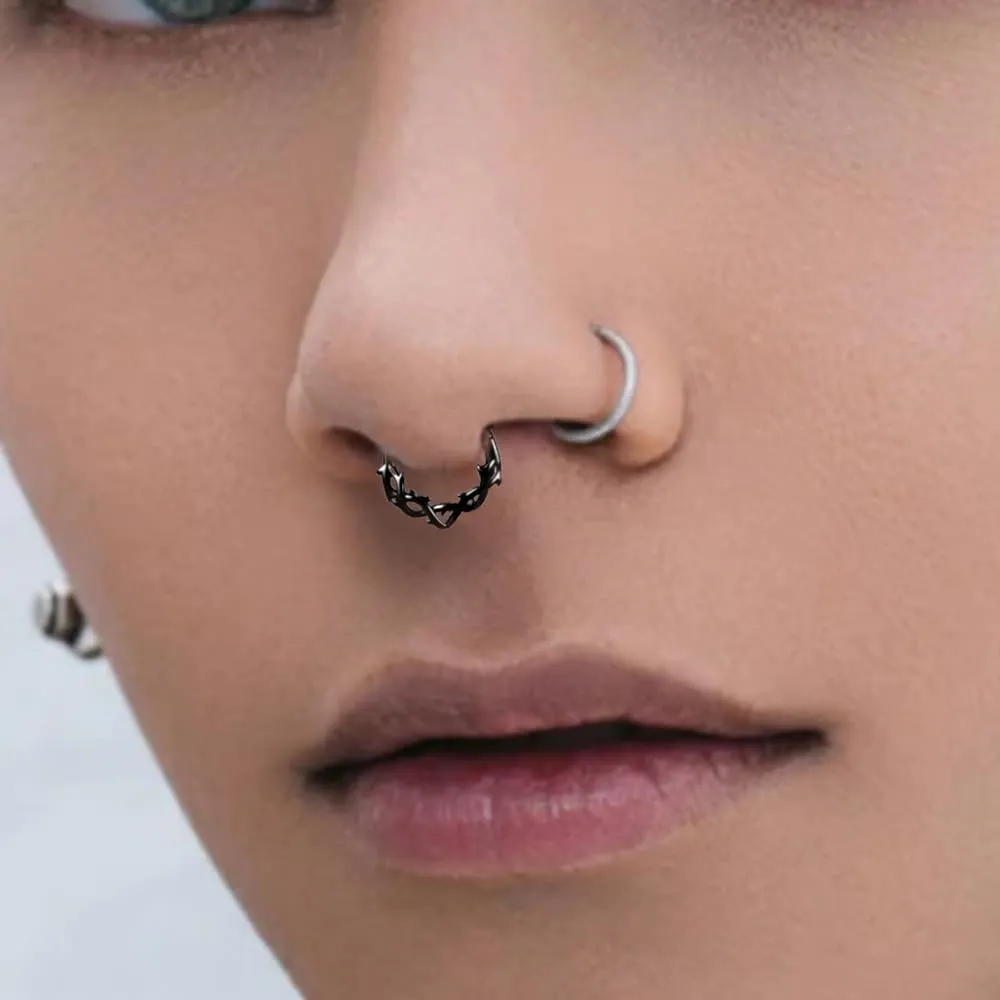 Nose Rings Cool Rattan Hoops Shape Nose Rings Stainless Steel Hypoallergenic Cartilage Earring Piercing Jewelry Lobe Daith Snug Belly Button Ring for Women Men