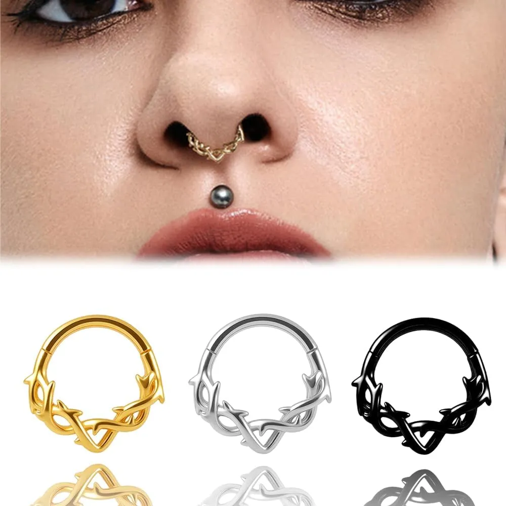 Nose Rings Cool Rattan Hoops Shape Nose Rings Stainless Steel Hypoallergenic Cartilage Earring Piercing Jewelry Lobe Daith Snug Belly Button Ring for Women Men
