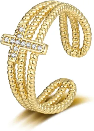OIDIMS Dainty Cross Open Ring for Women Men Adjustable Cross Faith Hope Wedding Statement Finger Band Stackable Cubic Zirconia Ring Christian Religious Jewelry Simple Fashion Gift for Best Friends