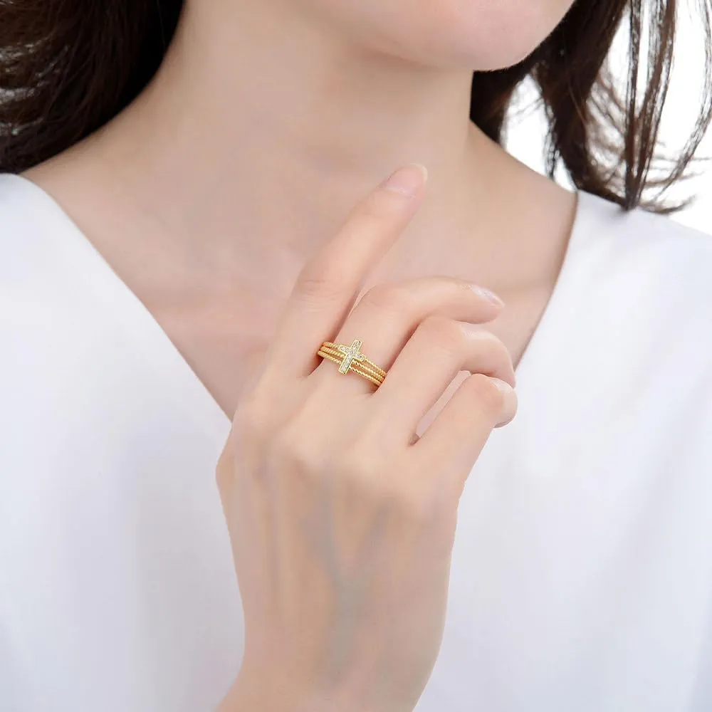 OIDIMS Dainty Cross Open Ring for Women Men Adjustable Cross Faith Hope Wedding Statement Finger Band Stackable Cubic Zirconia Ring Christian Religious Jewelry Simple Fashion Gift for Best Friends