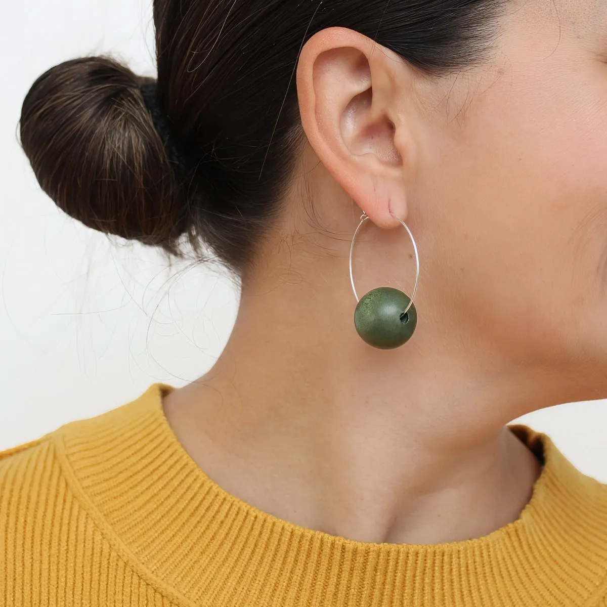 Olive Ball Hoop Dangle Earring