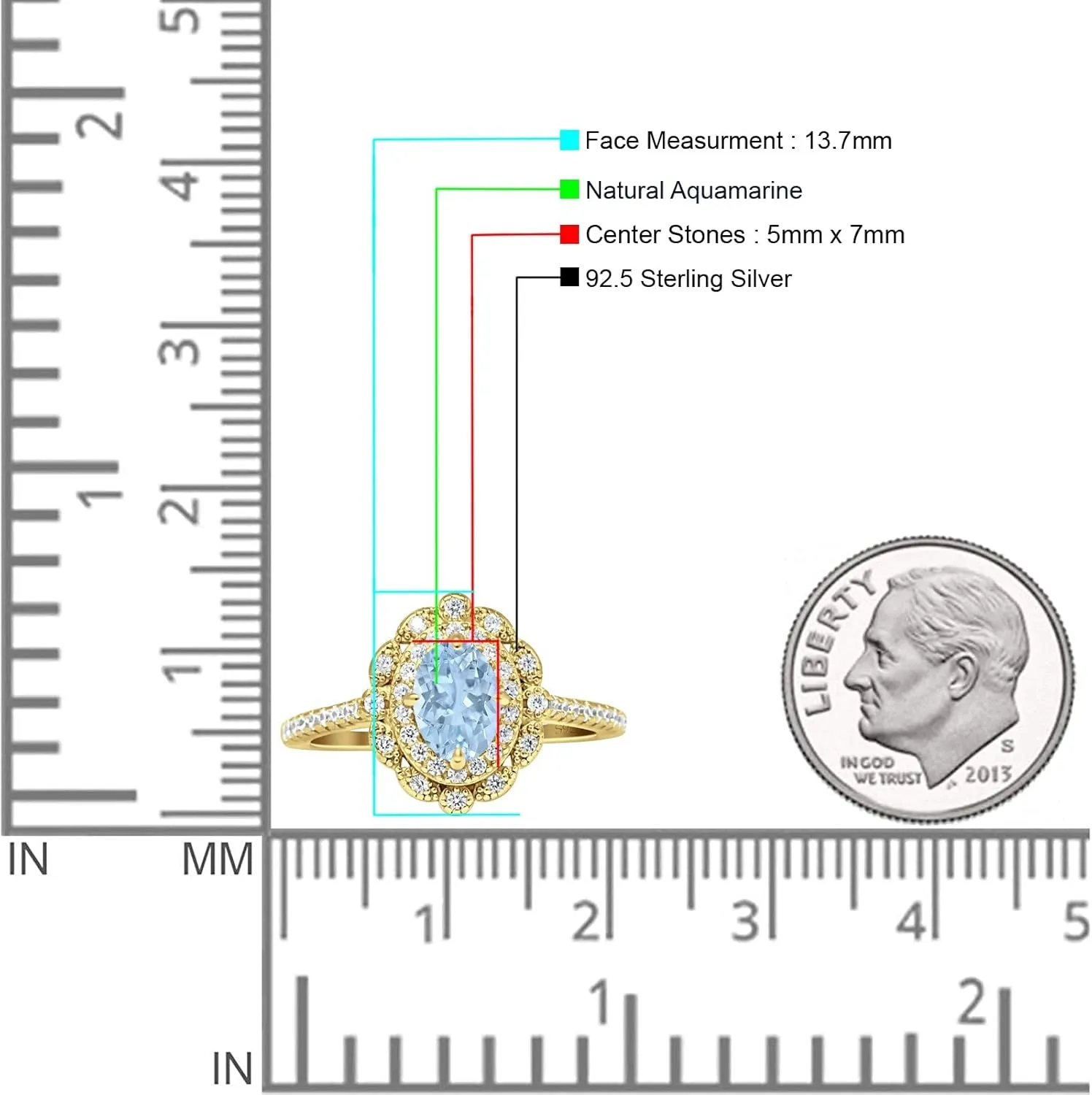 OMRANII Floral Art Deco Oval Shape Natural Aquamarine Vintage Style Halo Wedding Engagement Ring Cubic Zirconia 925 Sterling Silver