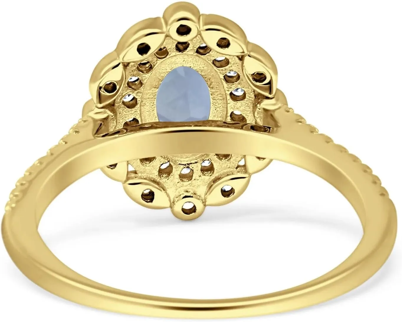 OMRANII Floral Art Deco Oval Shape Natural Aquamarine Vintage Style Halo Wedding Engagement Ring Cubic Zirconia 925 Sterling Silver