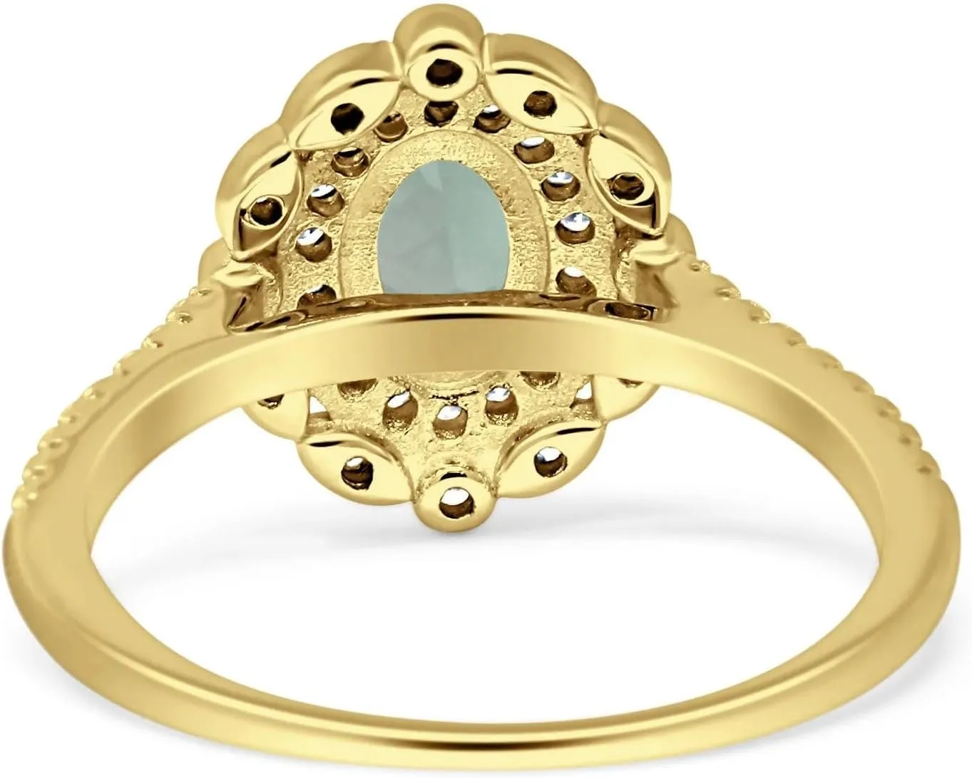 OMRANII Floral Art Deco Oval Shape Natural Green Amethyst Prasiolite Vintage Style Halo Wedding Engagement Ring Cubic Zirconia 925 Sterling Silver