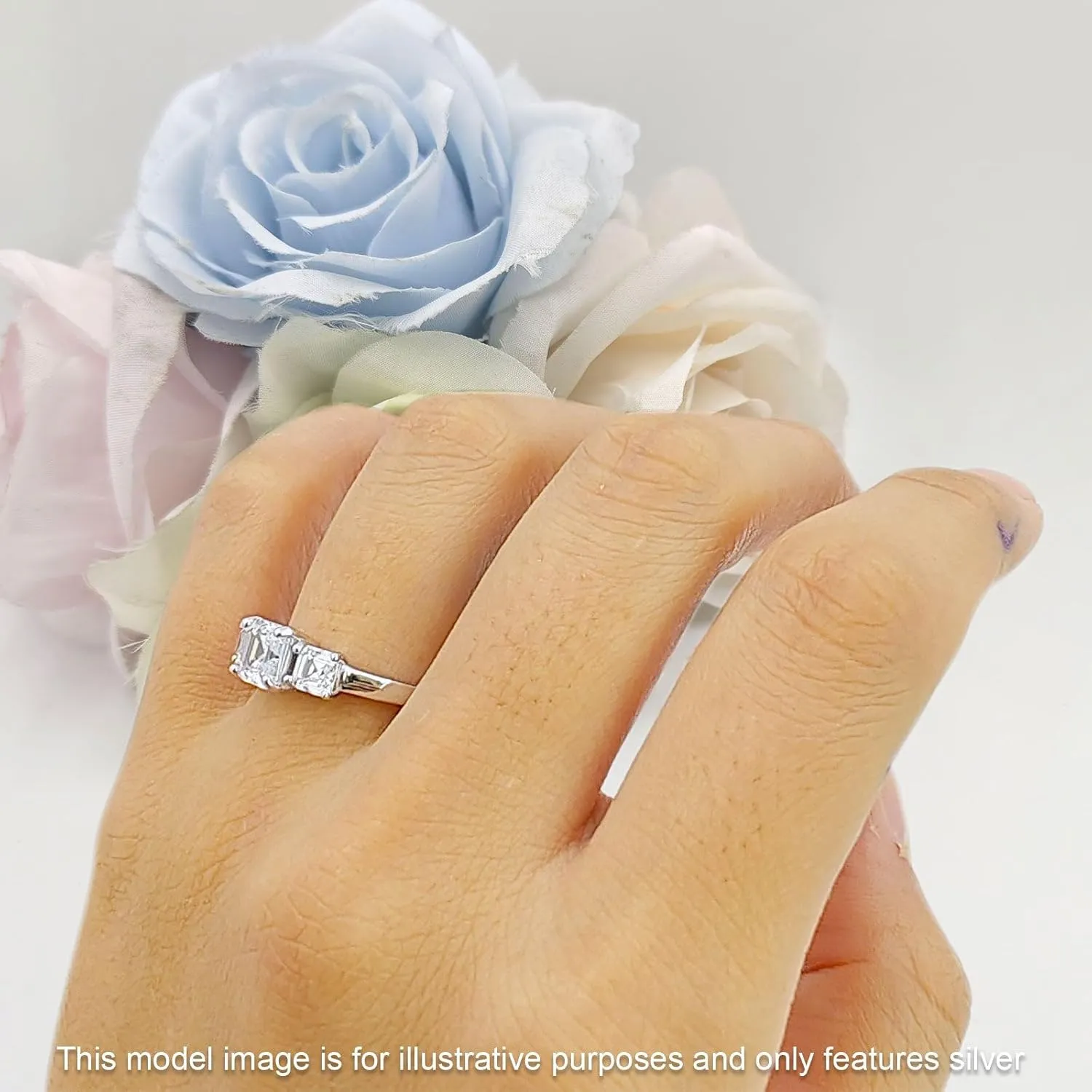 OMRANII Three Stone Asscher Cut Vintage Style Wedding Engagement Ring Cubic Zirconia Solid 925 Sterling Silver Ring