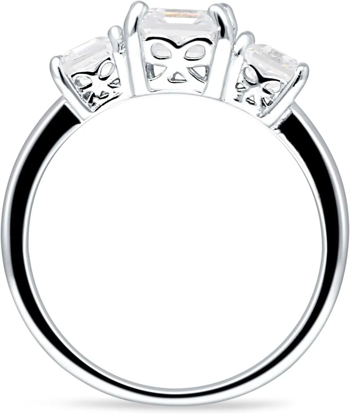 OMRANII Three Stone Asscher Cut Vintage Style Wedding Engagement Ring Cubic Zirconia Solid 925 Sterling Silver Ring