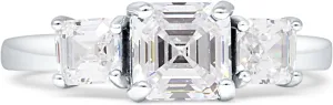 OMRANII Three Stone Asscher Cut Vintage Style Wedding Engagement Ring Cubic Zirconia Solid 925 Sterling Silver Ring