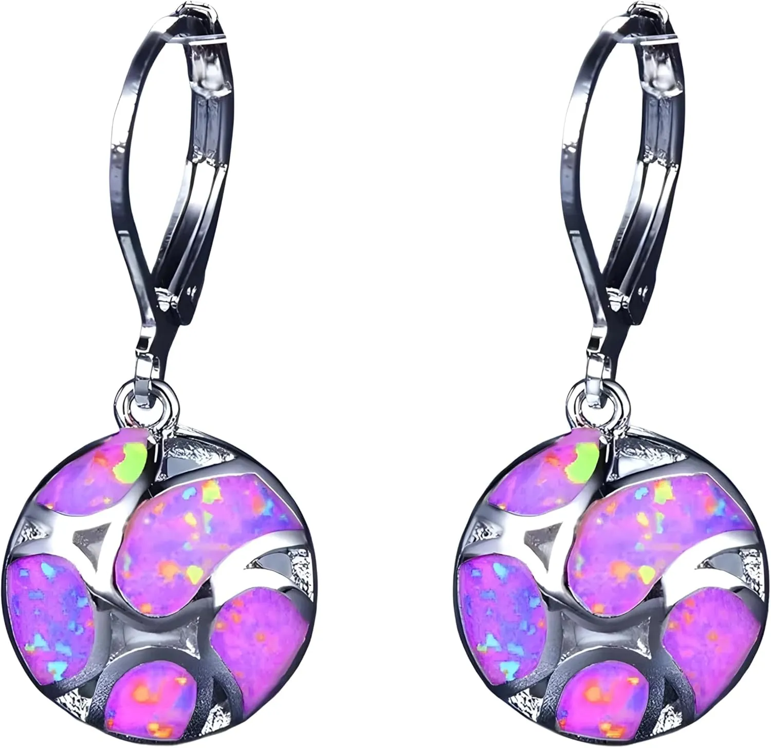 Opal earrings VanThai Le - Vintage White Imitation Fire Opal Long Dangle Earrings For Women Geometric Triangle Purple Wedding Jewelry 2