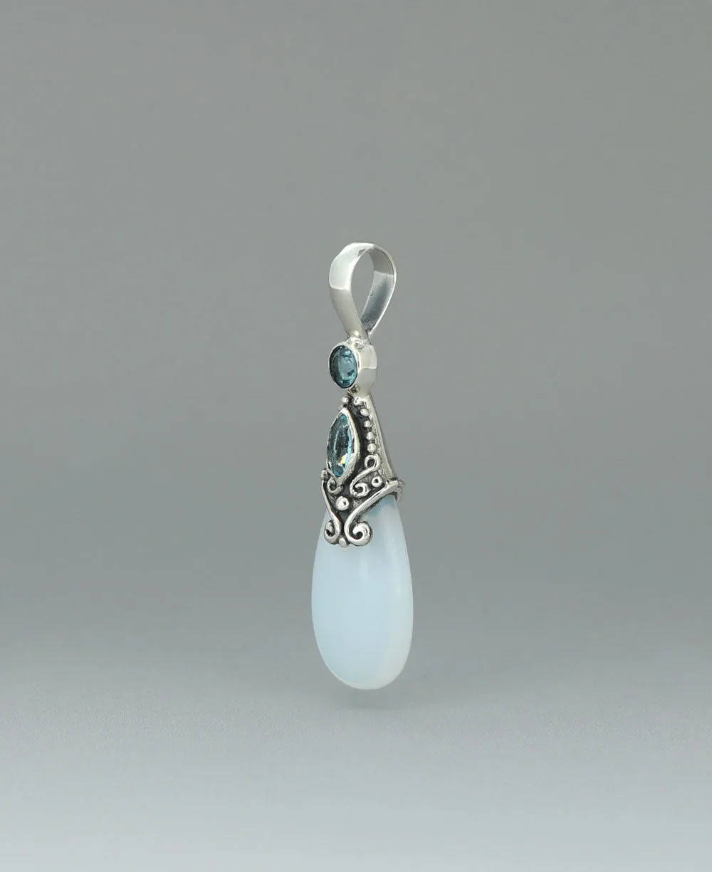 Opalite and Blue Topaz Sterling Silver Pendant, Bali