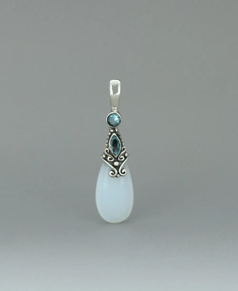 Opalite and Blue Topaz Sterling Silver Pendant, Bali
