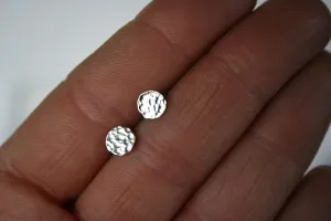 Organic Hammered Silver Circle Stud Earrings, Minimal Jewelry, 5mm Earrings, Polished Finish, Dotted Texture, Rustic Silver Jewelry