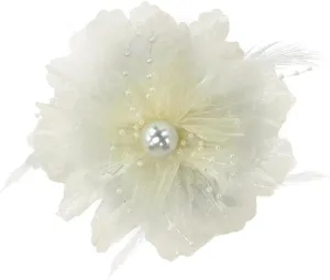 Organza Flower Feather Imitation Pearl Fabric Big Brooches Lapel Pins for Women Elegant Floral Brooch Pin for Dresses Suit Wedding Banquet Clothes Accessories Fashion Jewelry 140mm