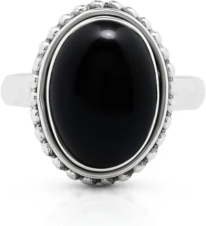 Oval Black Onyx Vintage Ring- 925 Sterling Silver - Ethnic Boho Chic Hand Made Jewelry - Fashionable And Stylish For Women -Us Size 6-10