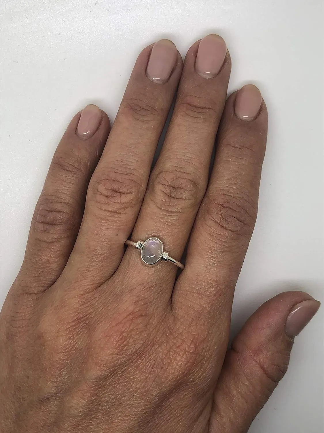 Oval Moonstone Delicate Ring- 925 Sterling Silver - Ethnic Tribal And Boho Chic Jewelry - Fashionable And Stylish For Women -Us Size 5-9