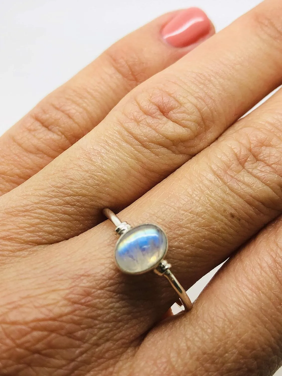 Oval Moonstone Delicate Ring- 925 Sterling Silver - Ethnic Tribal And Boho Chic Jewelry - Fashionable And Stylish For Women -Us Size 5-9